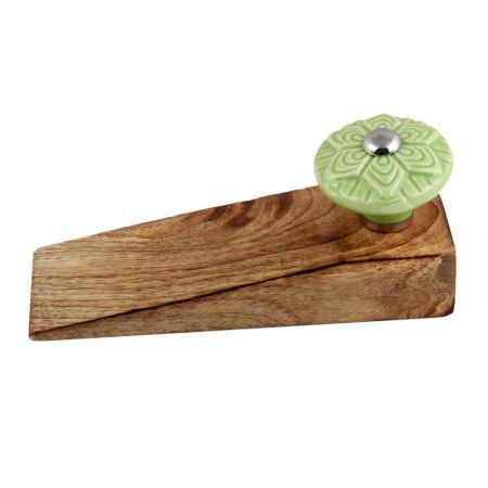 Green Wheel Flower Ceramic Wooden Door Stopper